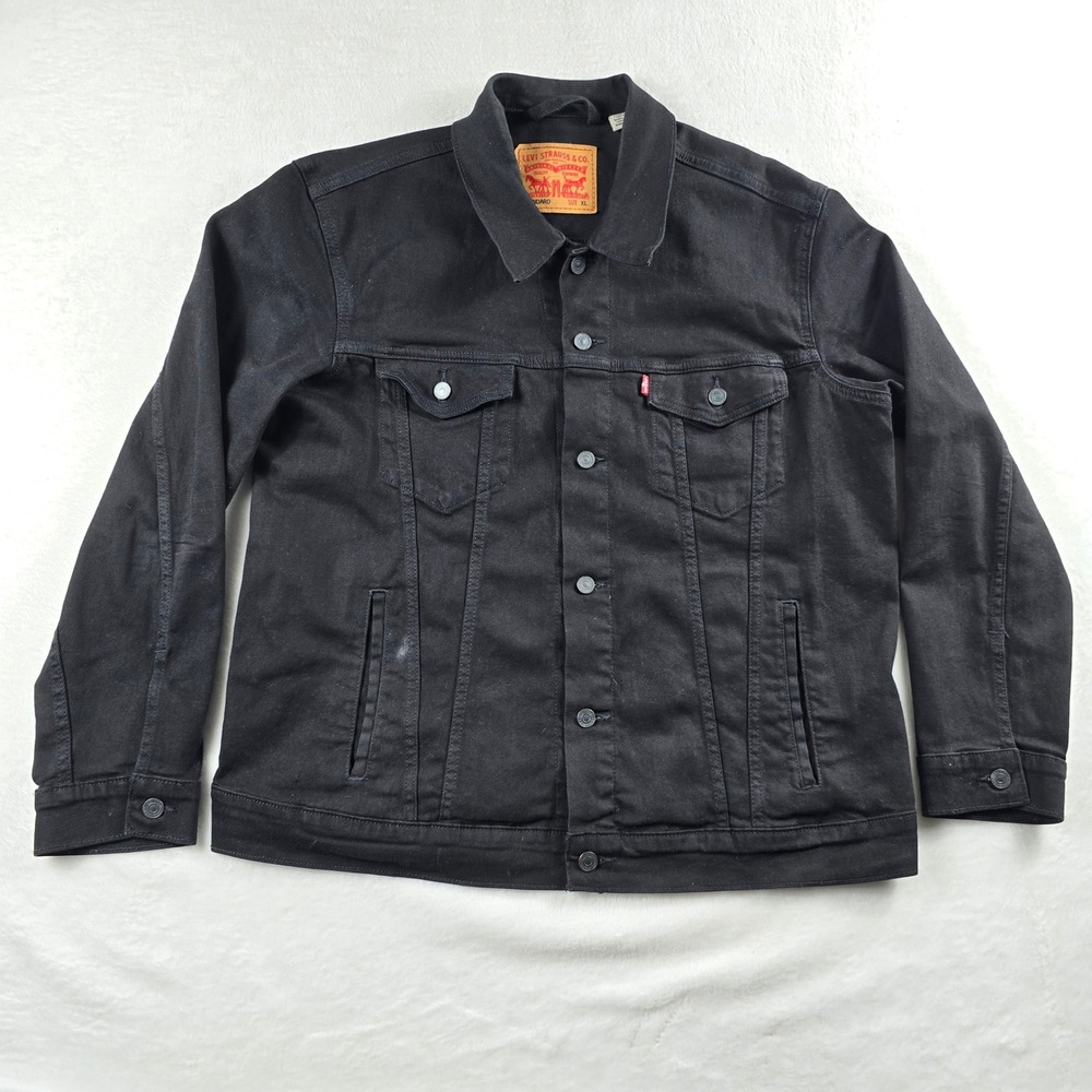 Levis Mens Black Denim Trucker Jacket Standard Fit Size XL Red Tab 72334-0352